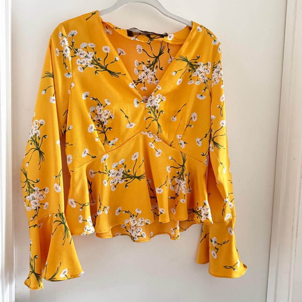 Code x Mode yellow gold floral blouse